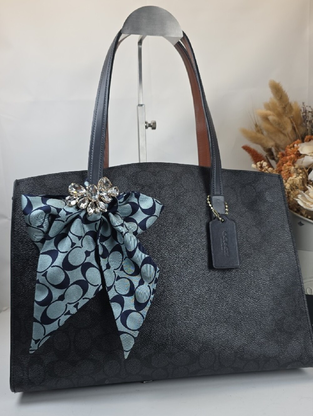 Coach Charlie Navy Blue Carryall Signature Canvas Tote Work Shoulder Bag Laptop